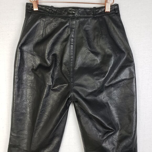 Vintage 100% Leather Pants Black High Rise Straight Leg Trousers size 38 US S/XS - Picture 9 of 11
